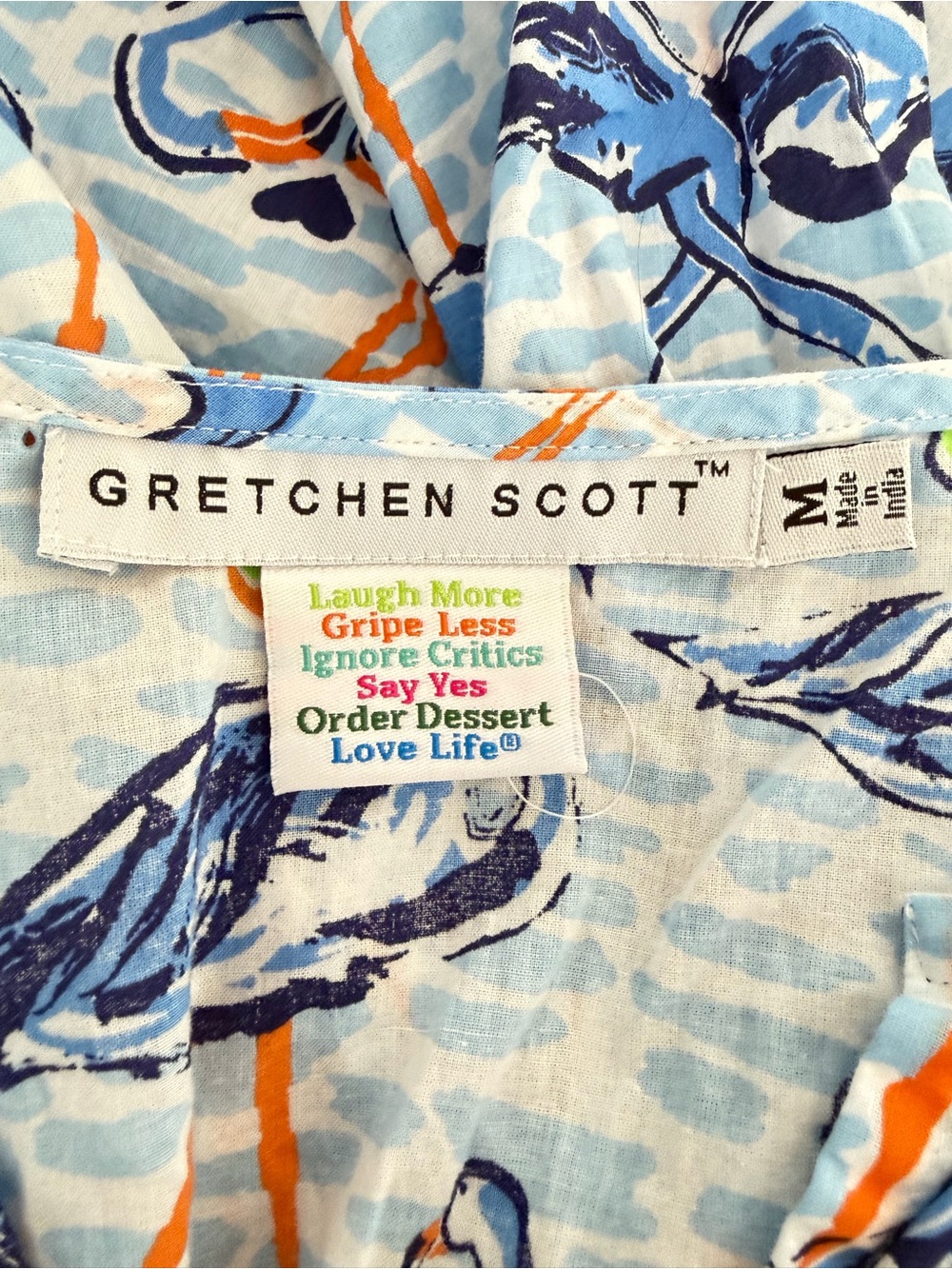 Gretchen Scott Blue Orange Flamingos Floaties Tunic Dress Medium 57151 - Picture 6 of 8